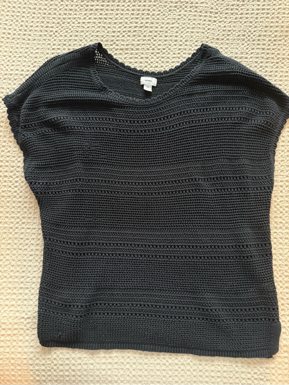 Old Navy Black Open-Knit Short Sleeve Sweater